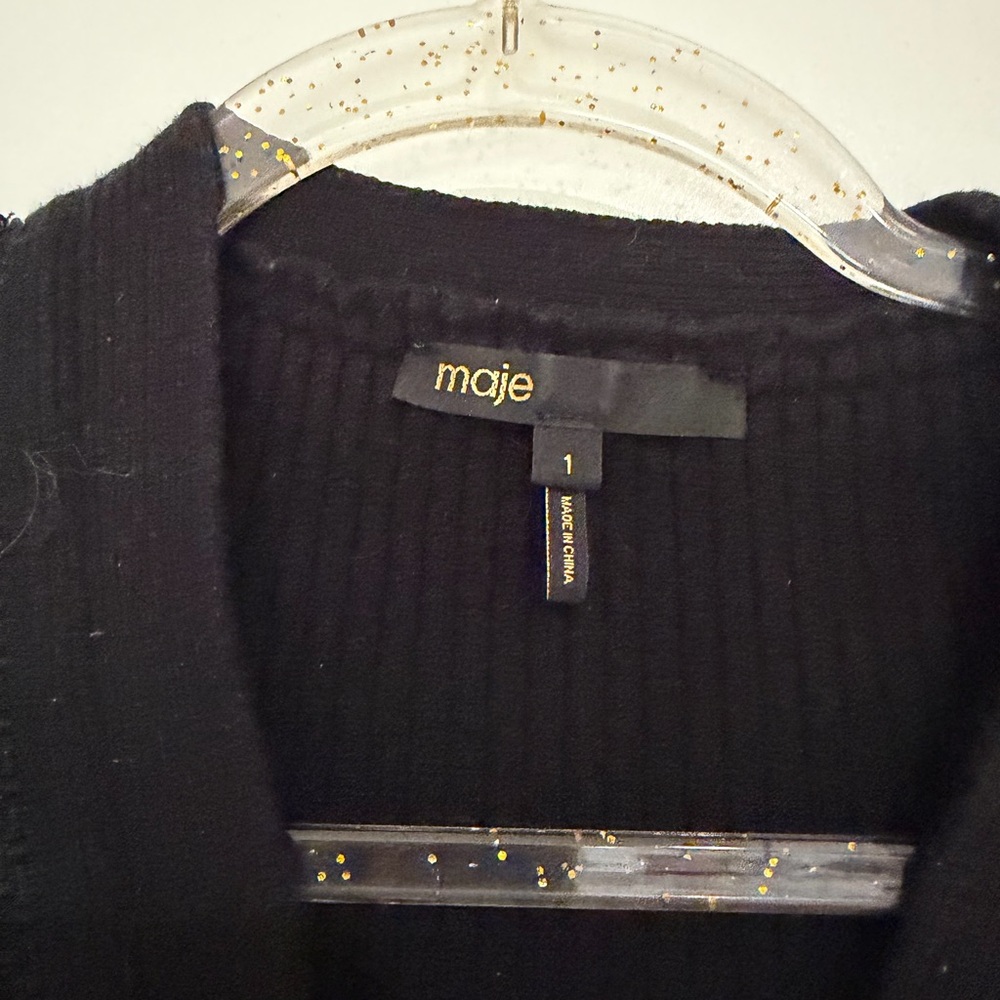 Maje Black Ribbed Cardigan with Silver Buttons - Picture 14 of 15